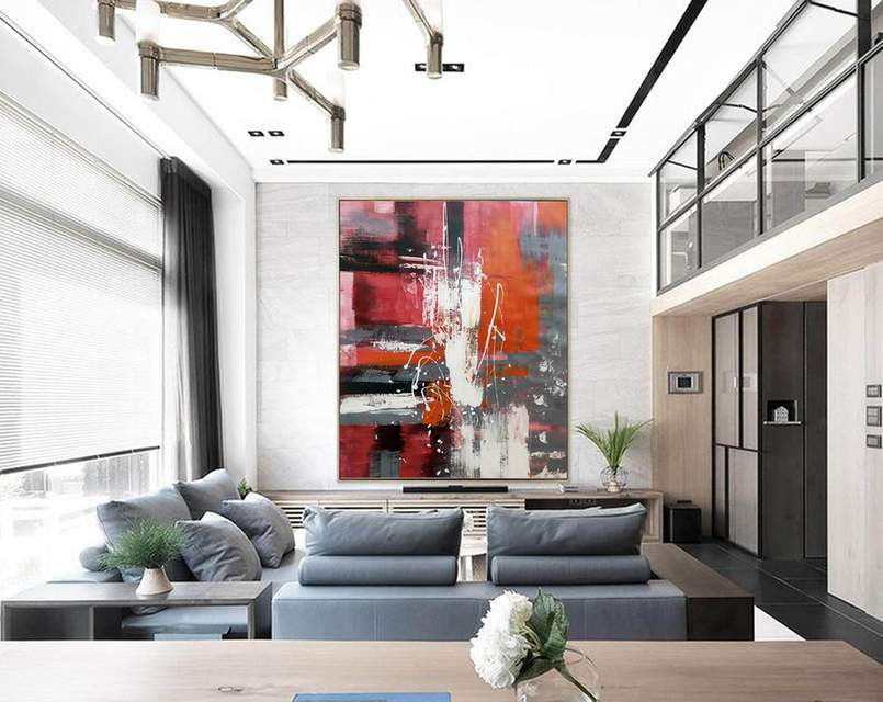 red entryway wall art